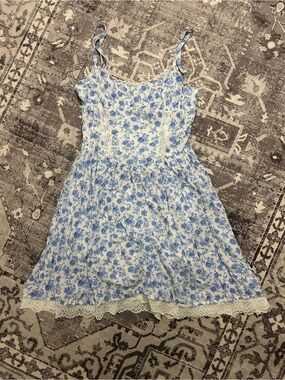 RSQ Blue Floral Lace-Trim Spaghetti Strap Dress